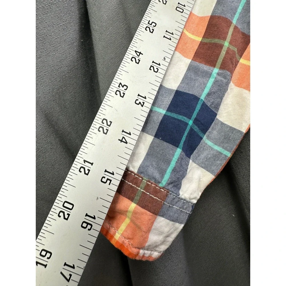 OshKosh Bgosh Boys Orange Navy Blue Plaid Button Down Shirt Size 7 Long Sleeve